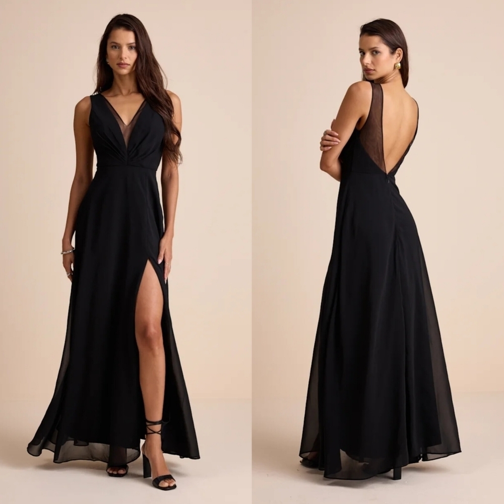 Lulus Simply Immaculate Black Backless Maxi Dress M Wedding Party Prom Formal